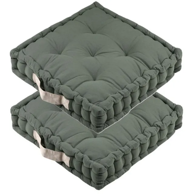 Stof Textile Vloerkussen DUO - 2x - olijfgroen - katoen - 45 x 45 x 10 cm - vierkant - Extra dik - extra zitplaatsen - spelen - gamen - relaxen
