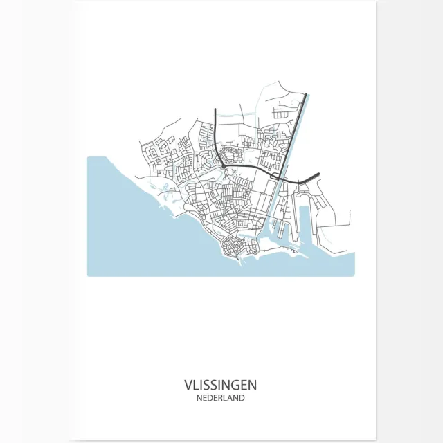 De Lange Koe Poster Vlissingen | Plattegrond | 29,7 x 42,0 cm (A3) Wit