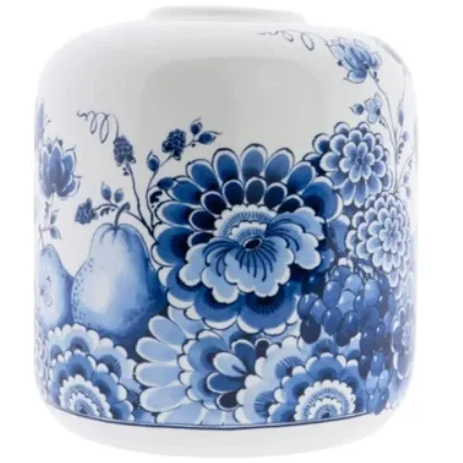 Heinen Delfts Blauw Vaas Fruit Cabinet des Fleurs - Keramiek - 17 cm Wit, Blauw