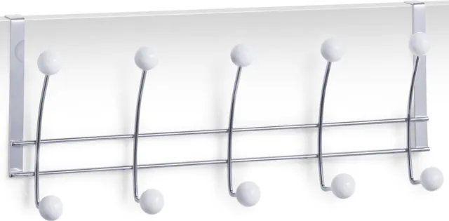 Zeller kapstok met 5 haken - 3x - zilver/wit - 48 cm - deurbevestiging