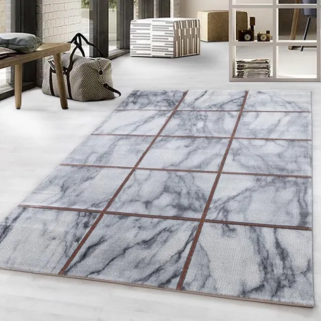 Adana Carpets Laagpolig vloerkleed, marmerdesign, bronskleur, woonkamerkleed, jute achterkant, afmeting: 120 cm x 170 cm Grijs,Bruin,Zilver