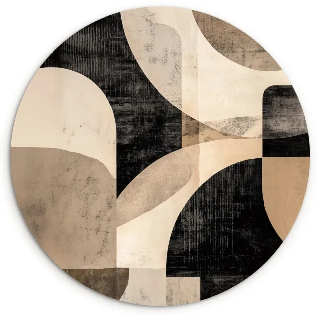 WallCircle Wandcirkel 90x90 cm - Muurcirkel Abstract - Vormen - Modern - Beige - Muurdecoratie woonkamer - Wanddecoratie slaapkamer - Kamer decoratie accessoires - Ronde schilderijen