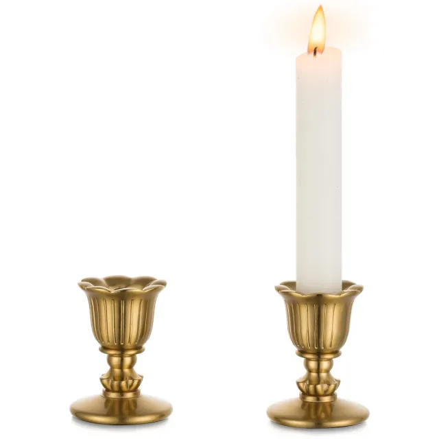 Famanu Vintage kaarsenhouder in brons voor kandelaar, set van 2 rustieke gouden kaarsenstokken voor retro decoratie op de eettafel