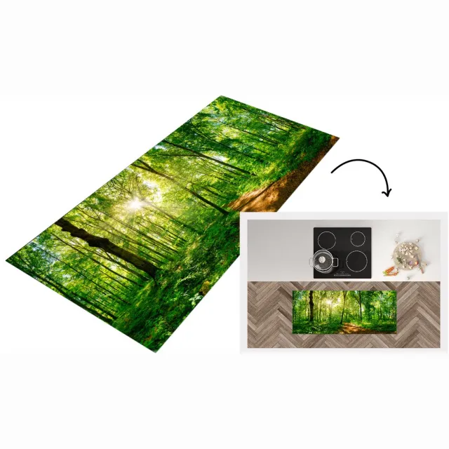 KitchenYeah Keukenloper - Loper keuken - Bos - Zon - Boom - Keukenloper vinyl Multicolor