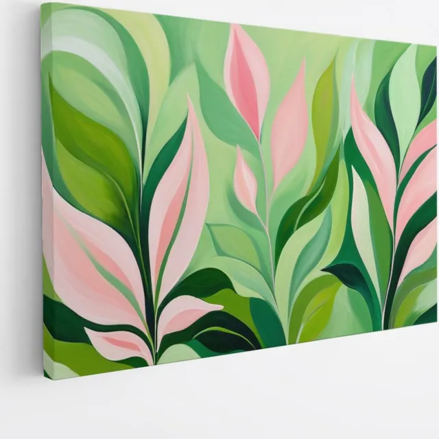 Saammp Canvas Schilderij - Roze Abstracte bladeren - Natuur - Landschap - 100x75 - Foto op canvas - Wanddecoratie - Muurdecoratie Woonkamer - Slaapkamer decoratie - Canvas Print Multicolor