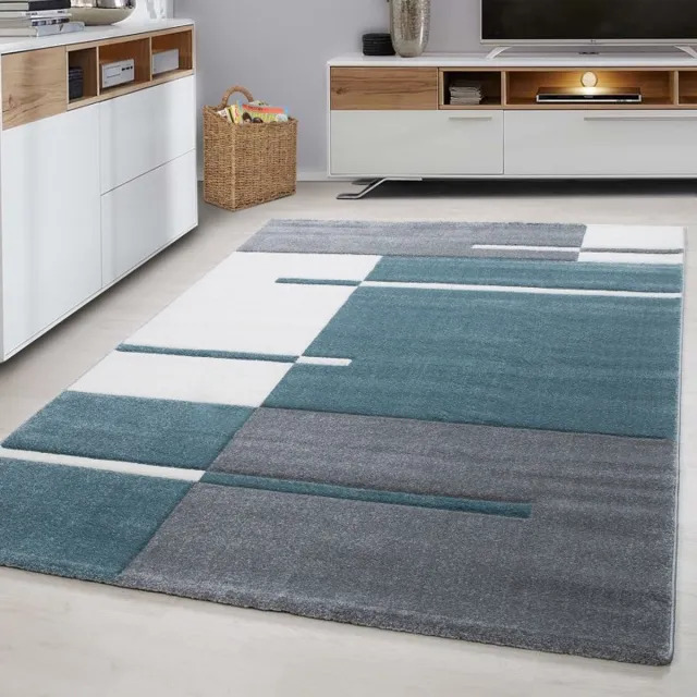 TapisTrend Designer tapijt Blauw 80x300 cm Binnenkleed, geruit patroon, blauwe, jute, voor de woonkamer, modern design, wasbaar