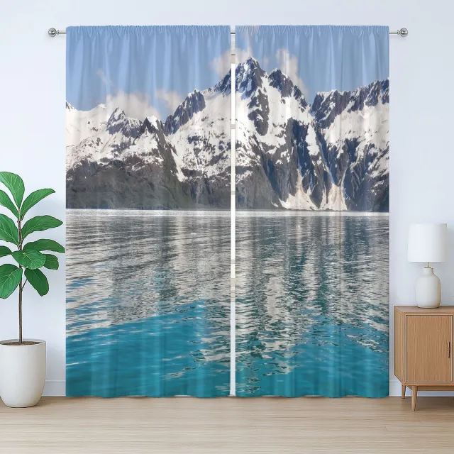 ABAKUHAUS Alaska Rustiek Gordijn, Aialik Bay Kenai Fjords, Slaapkamergordijn met plooien en haken, 280 x 175 cm, Groen Hemelsblauw