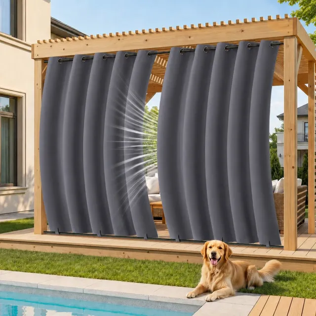 MUPOO Buitengordijn Waterdicht & Windbestendig met Ringen - Blijft stabiel bij wind- Verduisterend & UV Werend - Outdoor Gordijnen voor Overkapping, Balkon & Tuin - 132x213 cm -Donkergrijs - 1 Stuk (Rideau Extérieur Imperméable) Donkergrijs-1 stuck