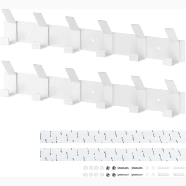 Ibenzoa Dubbele Muurbehanghaken Wit - 6 Haken - Stalen Constructie - Voor Garderobe en Kledinghangen