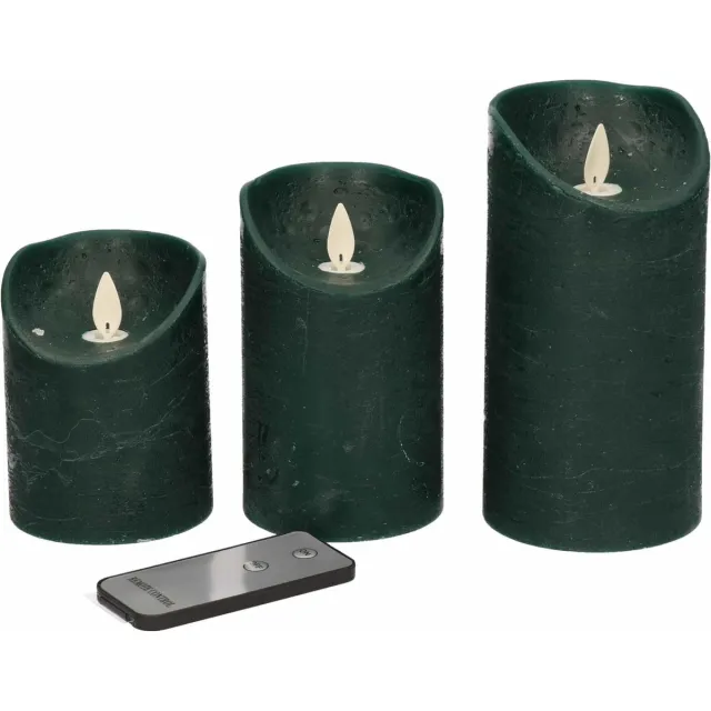 Anna's Collection Stompkaarsen - 3x st - antiek groen - LED kaarsen - afstandsbediening Donkergroen