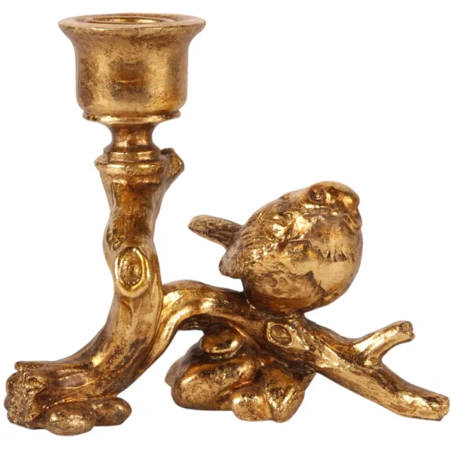 Baroque Kandelaar - Kandelaar Vogel 12 cm - Goud - Resin - 14x12x8 - Polyresin Gold