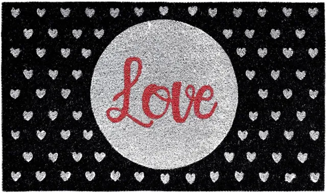 Ibenzoa Kokosvezel Deurmat 40 x 70 cm met Antislip Onderkant en Glanzende Details Liefdesglitter
