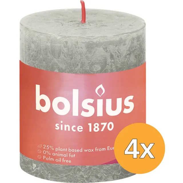 Bolsius Stompkaarsen Shine 4 st rustiek 80x68 mm zandgrijs