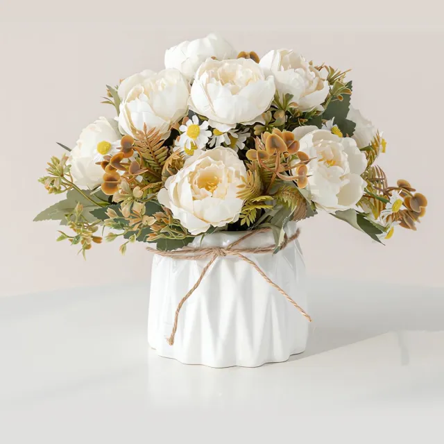 My Ninki ® Kunstmatige Bloemstukken met Realistische Bloemen in Stijlvolle Vaas voor Diverse Decoraties wit