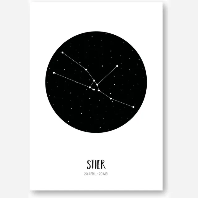 MOODZ design Sterrenbeeld poster Stier | A3 formaat | zwart-wit | MOODZ design
