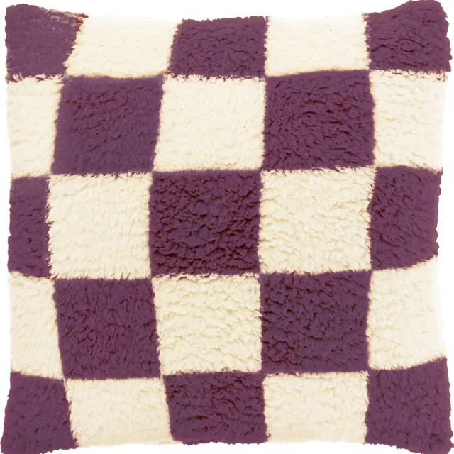 Unique Living Sierkussen Check 53x53cm - Dove White/ Dark Purple Wit