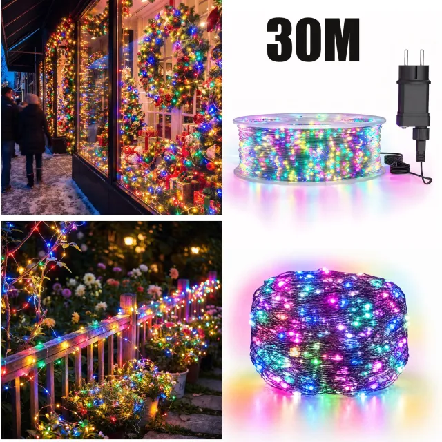 Froadp Kupferdraad Lichtenketting Gekleurde lampjes 30M 300 LEDs Kerstverlichting Waterdicht Kerstverlichting Met 8 Modi Afstandsbediening Timer IP44 Waterdicht Kerstverlichting Buiten Binnen Balkon Tuin