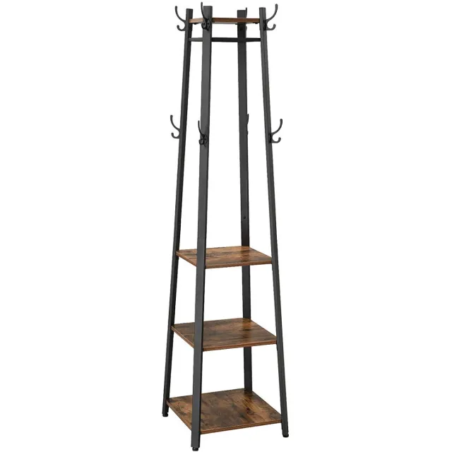 Acaza Kapstok - Kapstok staand - 3 legplanken - 45 x 45 x 181 cm - Vintage Bruin Bruin vintage