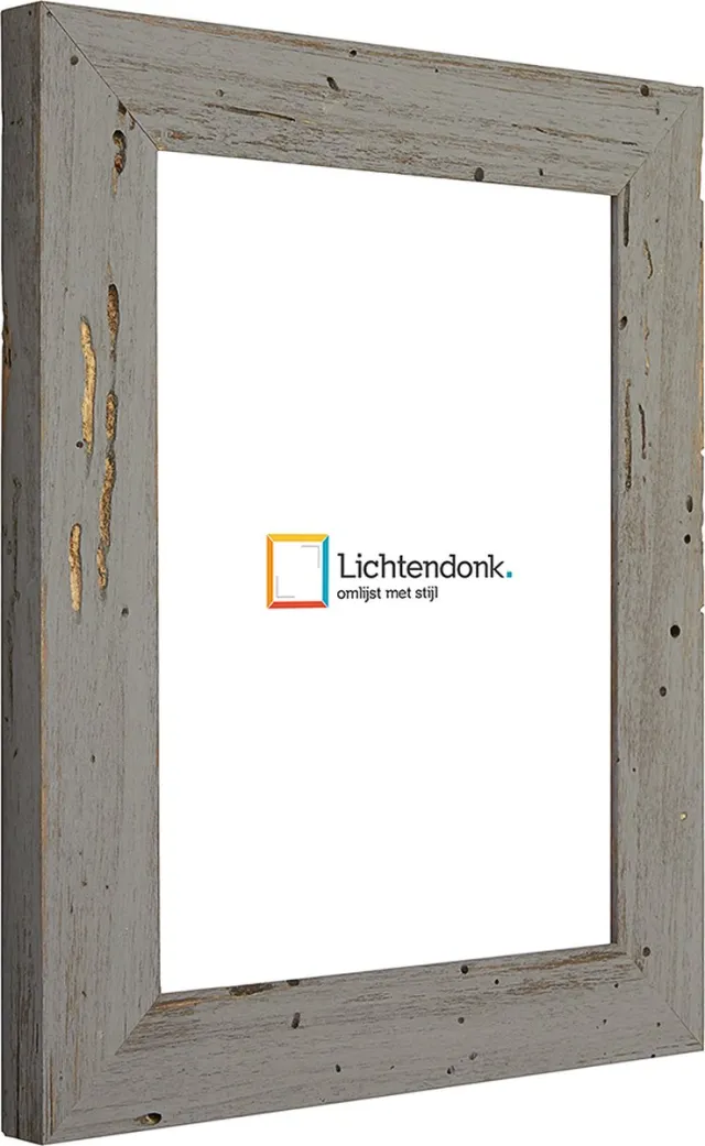 Lichtendonk Fotolijst - Fotokader Grijs Verouderd Hout - met echte houtworm gaatjes - Fotomaat 13x19 - Ontspiegeld glas - Art.nr. 1009968413191