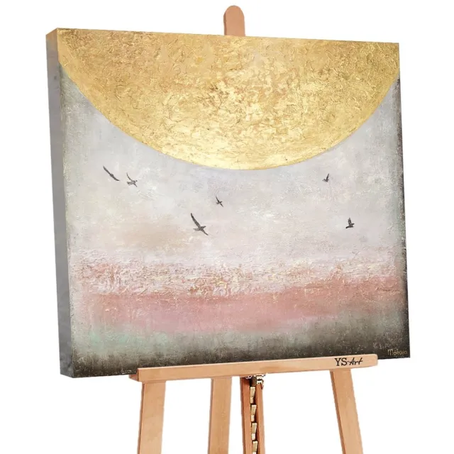 YS Canvas schilderij vierkant handgeschilderd zonne-energie II zon abstract – YS-Art Gallery – Energieke wanddecoratie voor woonkamer – Modern schilderij voor kantoor en hal Without Floater Frame