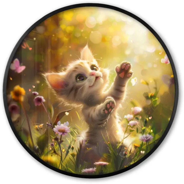 FrameYourWall Poster in lijst Rond - Fotolijst 80x80 cm - Posters - Kitten - Dier - Natuur - Bloemen - Ronde posterlijst zwart - Decoratie - Wanddecoratie woonkamer - Muurdecoratie slaapkamer