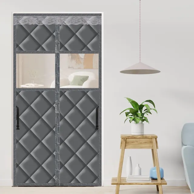 Famanu Warmtewerend deurgordijn van 90x210 cm, thermisch isolerend gordijn, magneetdeurgordijn voor koude- hittebescherming, winddicht en eenvoudig te installeren Grijs