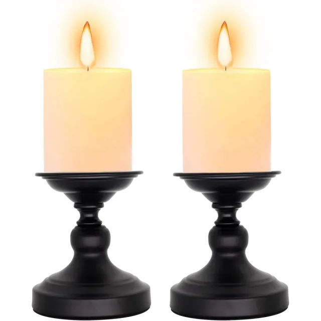 whiqutey Set-2-Mat-Zwarte-Metalen-Pijler-Kaarsenhouder-Kaarsenhouders-Woning-Koffietafel-Decoratie-Centraal-Eetkamer-Woonkamer-Bruiloft-Cadeau