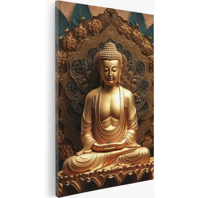 Saammp Canvas Schilderij - Boeddha - Goud - 40x60 - Foto op canvas - Wanddecoratie - Muurdecoratie Woonkamer - Canvas schilderijen Multicolor