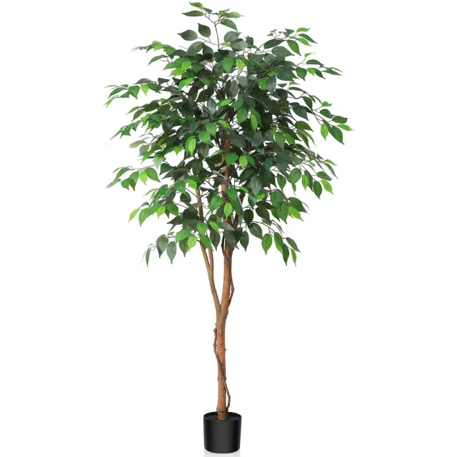 Unyqoos Decoratieve kunstplant Ficus Benjamina van 150 cm voor interieur en kantoor Bruin