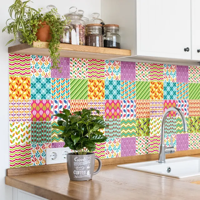Ambiance Sticker Zelfklevende tegelmuurstickers voor keuken en badkamer - 30 cementtegelstickers (AZULEJOS REZINA) - 30 stickers 20x20cm Multi color