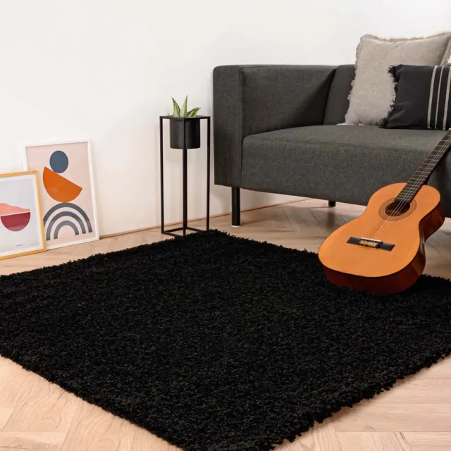 Tapeso Vierkant hoogpolig vloerkleed - Shaggy Trend zwart 200x200