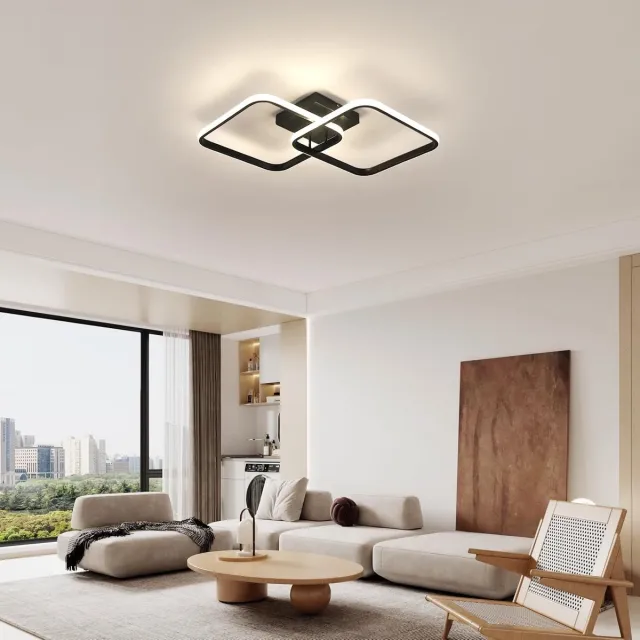 Haobosic 42W 4725LM LED-plafondlamp, vierkante plafondlamp met natuurlijk licht 4500K, moderne plafondlamp van acryl voor woonkamer, slaapkamer, keuken en badkamer, 59 cm, zwart Black