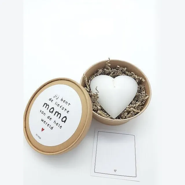 By Romi Creative Studio Kaarsen-Cadeau moeder-Geschenkset-Hartkaars-Witte kaars-cadeau mama-Jij bent de liefste mama van de hele wereld