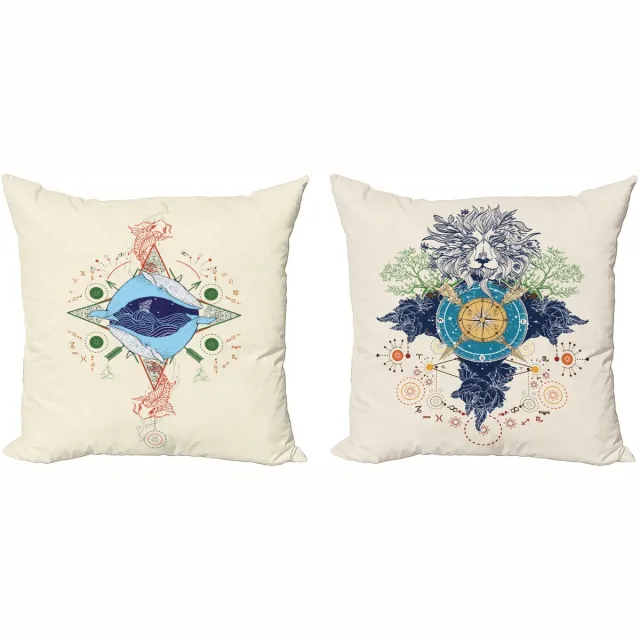ABAKUHAUS Modern Sierkussenhoes Set van 2, Abstracte Water Astrologie, Modern Accent Dubbelzijdige Digitale Print, 40 x 40 cm, Ivoor Meerkleurig