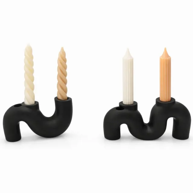 QORVANE Home 2-delige zwarte kandelaar set - design kaarshouders