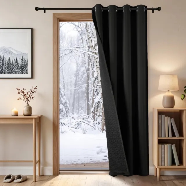 Famanu Dubbellaags ondoorzichtig thermogordijn in zwart, 245 x 140 cm, voor verduistering en warmte-isolatie in huis, ideaal voor slaapkamer en kantoor