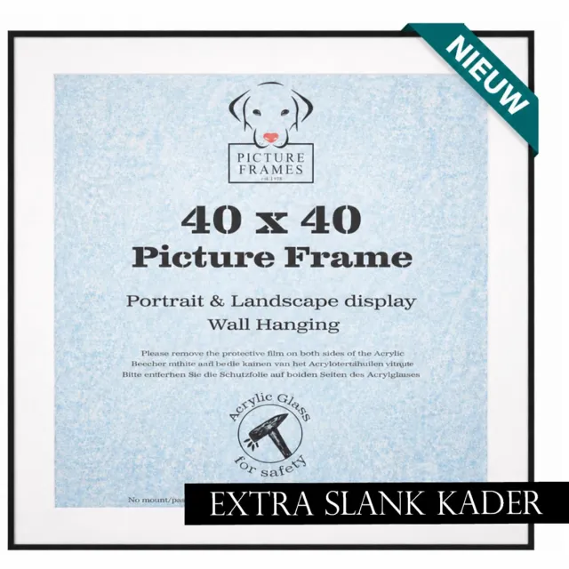 Aluanz Fotolijst 40x40 cm - Zwart Mat - Aluminium kader inclusief passe-partout - 8mm profielbreedte - Fotokader - Wissellijst - Posterlijst - Picture Frame UK