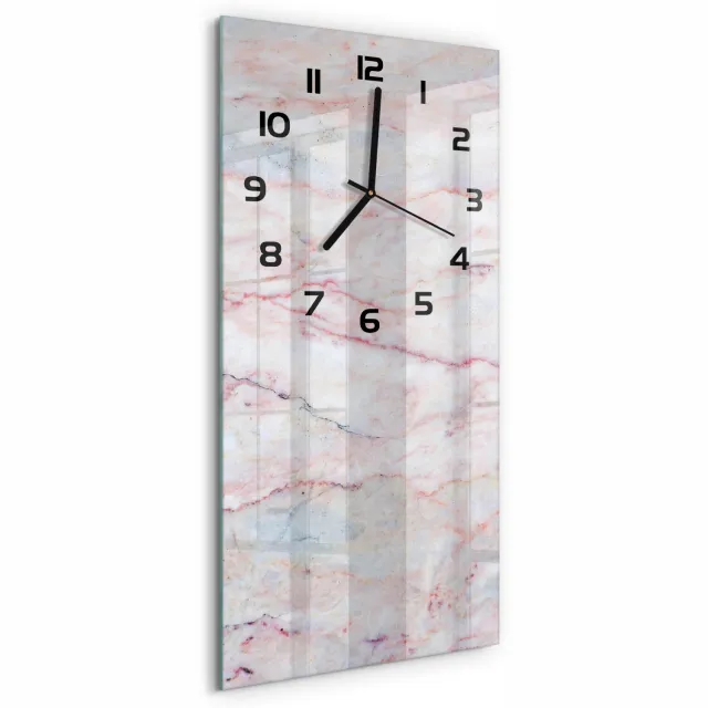 TULUP Wandklok - Marmer Decoratieve Glazen Klok - 30x60 cm - Beige Glazen Wandklok Design - Zwarte handen - Rechthoekige Klok - Glazen Klok Met Print - Wandklok Glas Met Motief