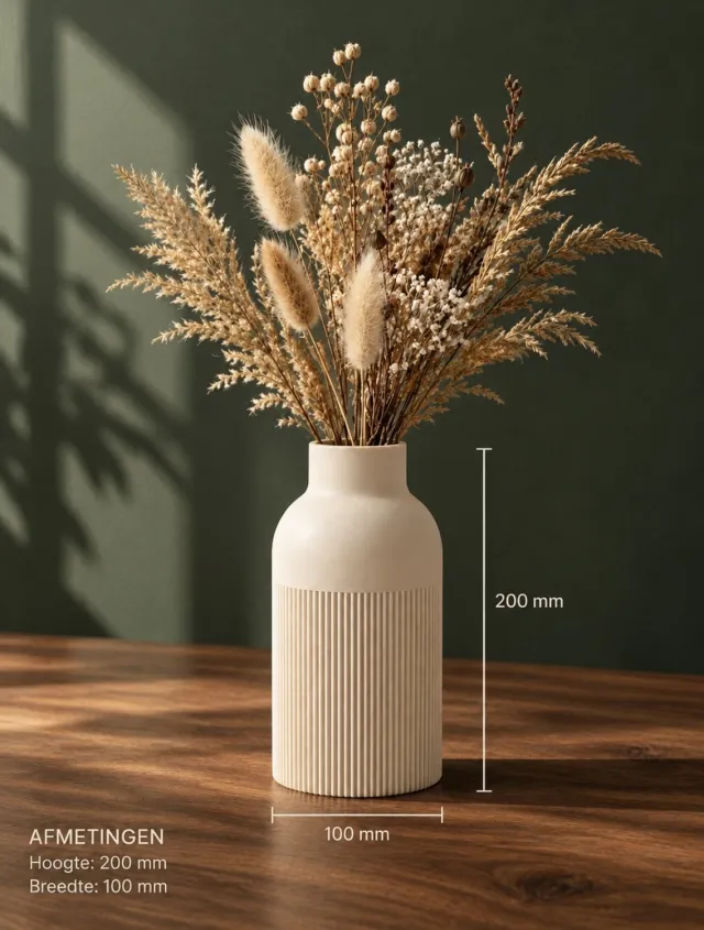 IRBO 3D Japandi Vaas – Bone White- Wit- Zwart – Ribbel Vaas Design – Scandinavische Moderne Woondecoratie – 20 cm