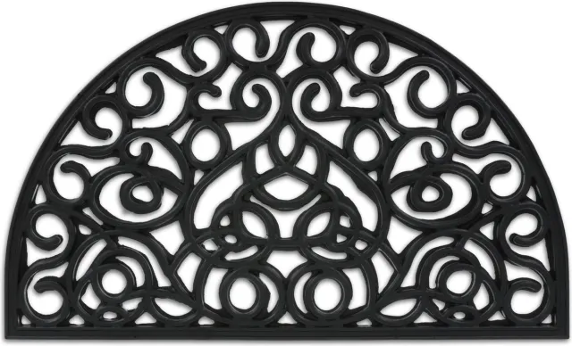 Relaxdays deurmat rubber - 45 x 75 cm - halfrond - antislip - binnen - buiten zwart