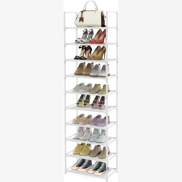 Unyqoos Hoog en ruimtebesparend schoenenrek met 10 lagen voor maximaal 25 paar schoenen Wit