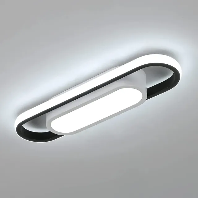 Riserva LED Plafondlamp modern minimalistisch ovaal zwart‑wit, 40cm, 24W koud wit 6500K Ra80, ijzer + aluminium + siliconen Zwart + wit