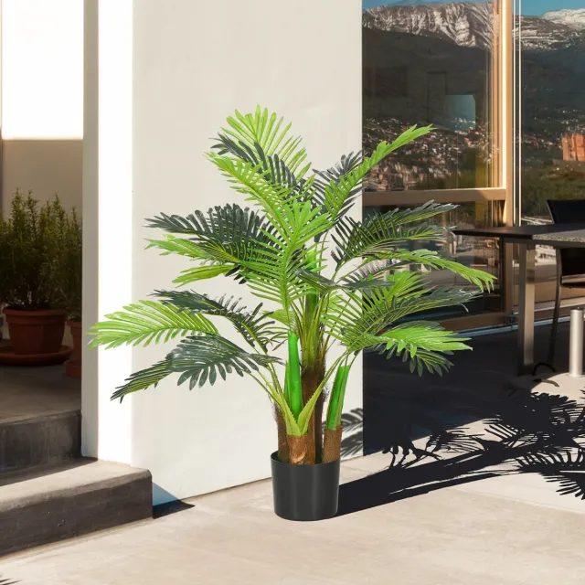 DESMIU Kunstpalm – 100 cm Met 27 Vormbare Takken – Kunststof – Groen – Voor Binnen En Buiten – Met Cementgevulde Bloempot