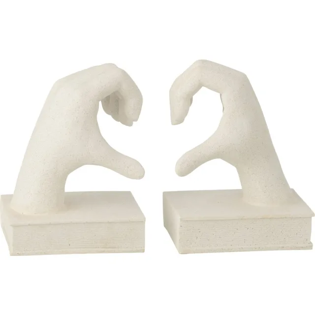 J-Line boekensteun Handen Love - polyresin - wit - set van 2