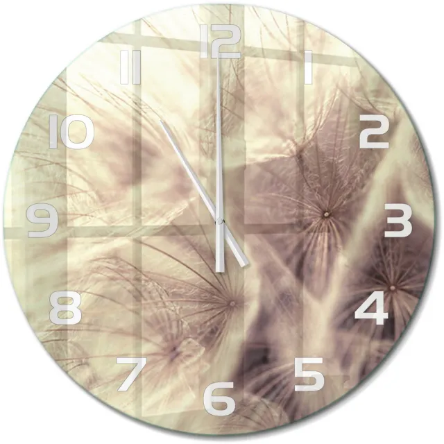 TULUP Wandklok - Paardebloem Decoratieve Glazen Klok - fi60 cm - Grijs Glazen Wandklok Design - Witte handen - Ronde Klok - Glazen Klok Met Print - Wandklok Glas Met Motief