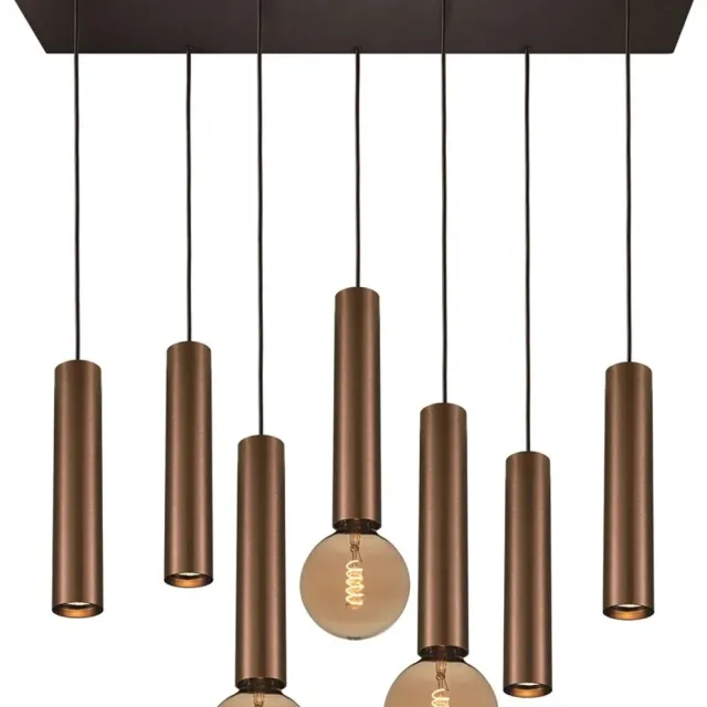 Fantasia Taboron hanglamp, 7 lichtpunten (4x GU10 + 3x E27, excl. lichtbron), dimbaar, aluminium zwart en geborsteld brons, 900 x 1080 mm zwart + geborsteld brons