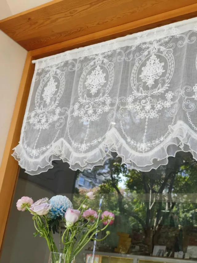 BAROK Vitrage Bistrogordijn - Decoratieve Franse Keukengordijnen - 1 stuk - Wit - Katoen