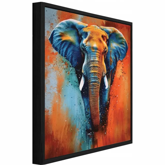 WALLARENA Schilderij op canvas in zwarte lijst - 60x40 cm - abstracte olifant op betonlook - canvas schilderij voor woonkamer en slaapkamer Veelkleurig