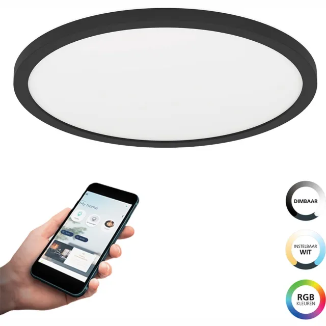 Eglo connect.z Rovito-Z Smart Plafondlamp - Ø 29,5 cm - Zwart/Wit - Instelbaar RGB & wit licht - Dimbaar - Zigbee