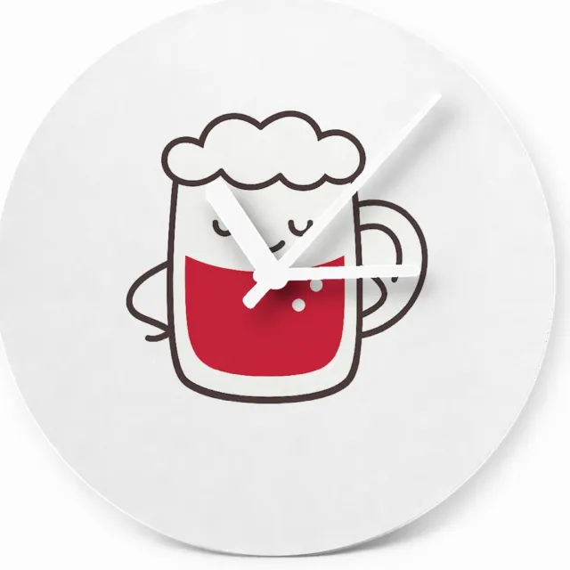 Mr Cadeautjes Glazen klok Ø 20 - design Een vrolijk biertje in een strak lijnontwerp met een ontspan | cadeau Wit